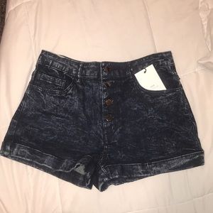 Dark acid wash high waisted shorts